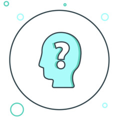 Line Human head with question mark icon isolated on white background. Colorful outline concept. Vector
