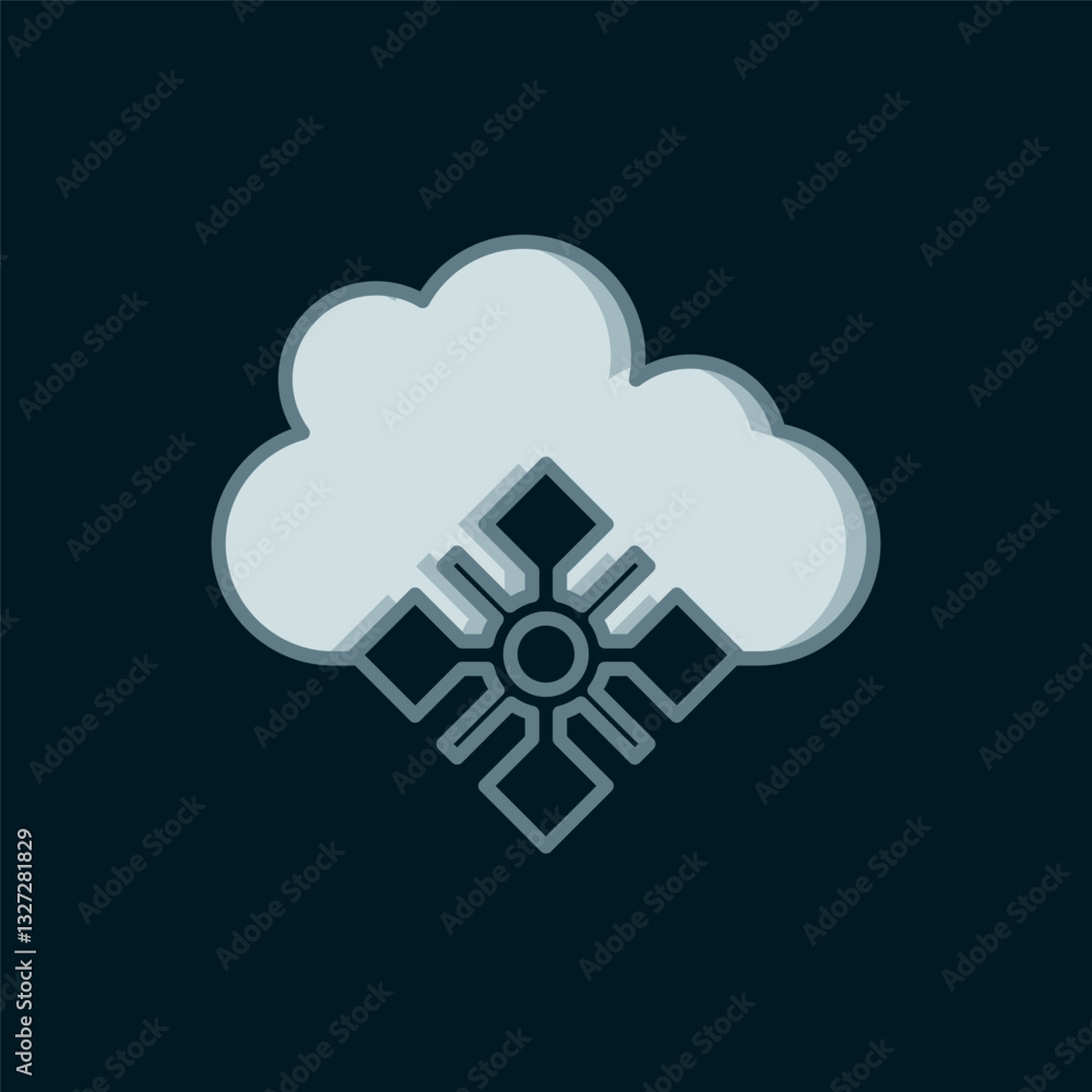 Poster line cloud with snow icon isolated on black background. cloud with snowflakes. single weather icon. 