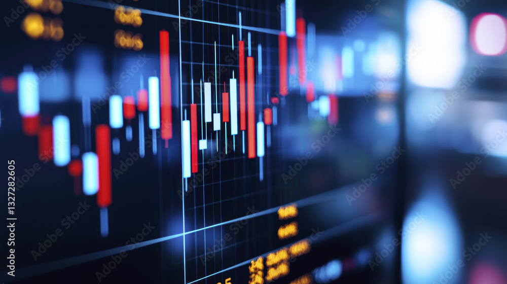 Poster stock market chart displaying candlestick patterns and trading data