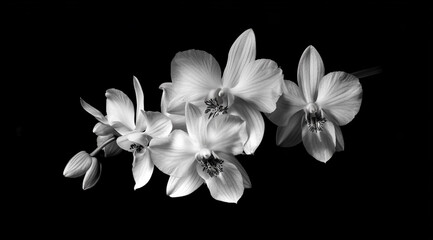 White orchid flowers isolated on a black background,