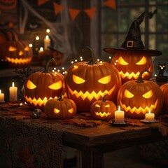 Spooky Halloween: Pumpkin and Skeleton Display