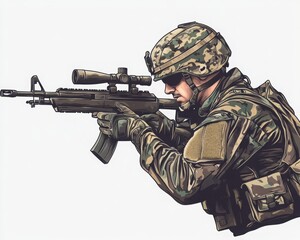 Fototapeta premium British army soldier with rifle combat-ready realistic weapon depiction HD vector format