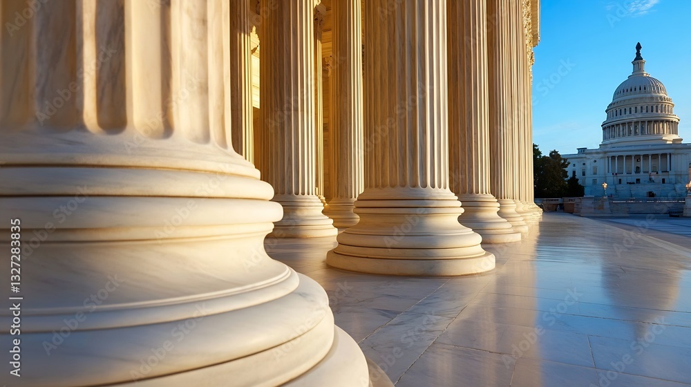 Aufkleber architectural close up of classic columns with sunlight shining on the capitol building in washingto