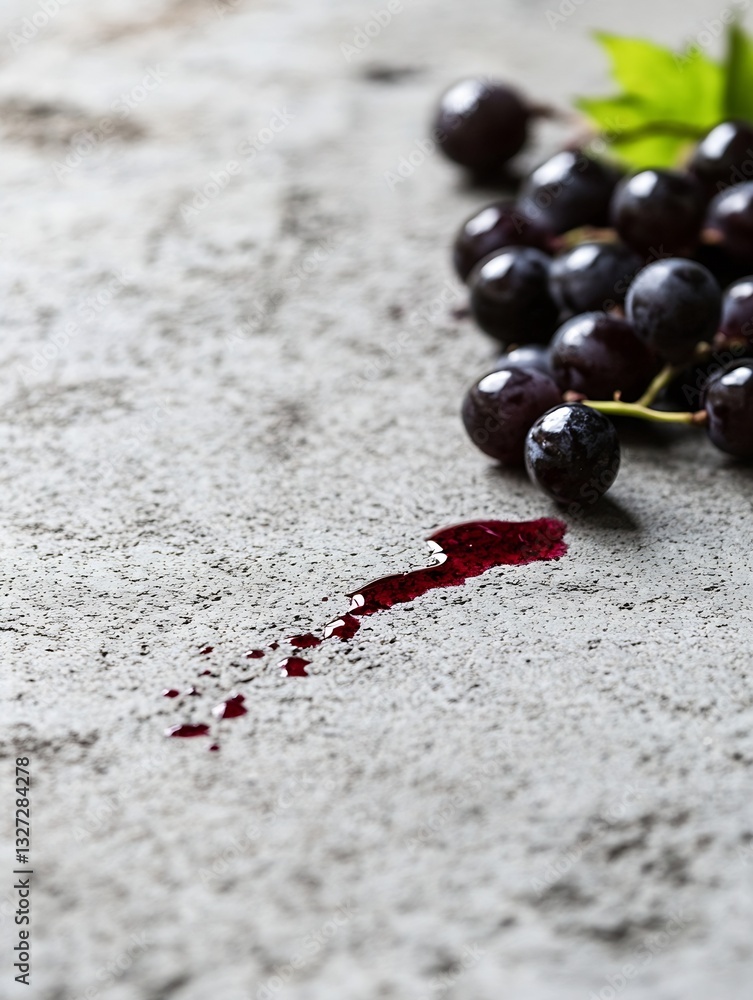 Poster fresh dark grapes on a textured surface with a splash of juice showcasing natural beauty and freshne