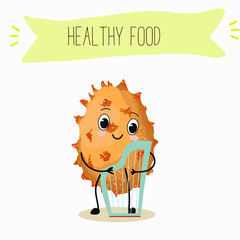 Bael fruit cute funny cheerful characters with different poses and emotions, wood apple whole and sliced. Vector hand drawn illistration.