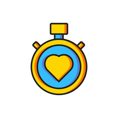Color Heart in the center stopwatch icon isolated on white background. Valentines day. Flat filled outline style with shadow. Vector