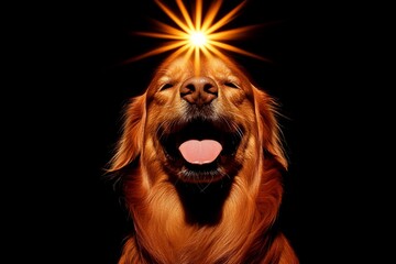 Golden Retriever with bright star above head.