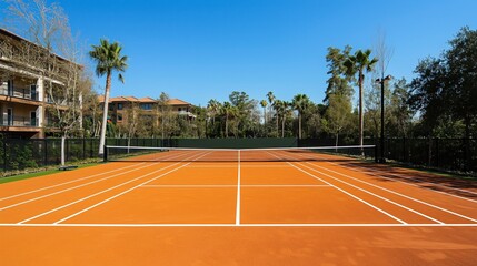 Clay Tennis Court in a Tropical Resort Setting - Outdoor Sports Facility