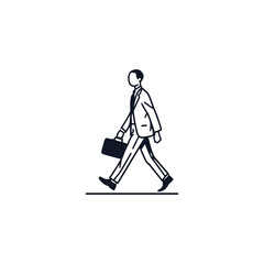 Fototapeta premium walking Businessperson in Motion Vector: Minimalist Black-and-White Silhouette with Briefcase