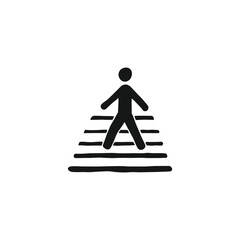 zebra crossing, Pedestrian Crossing Icon Vector: Black Silhouette of a Walking Figure on Horizontal Crosswalk Lines