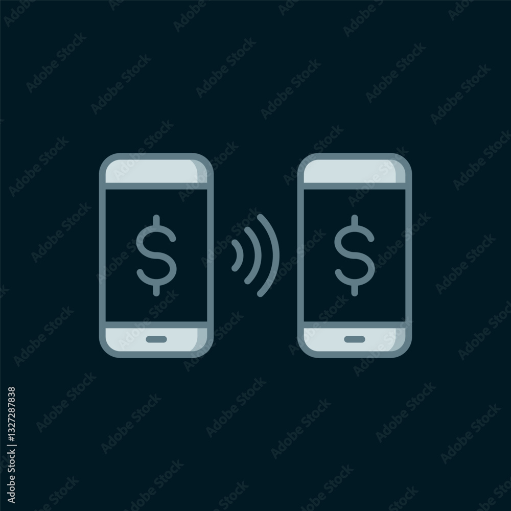 Poster line money payment transfer in mobile icon isolated on black background. concept of fast pay by purc