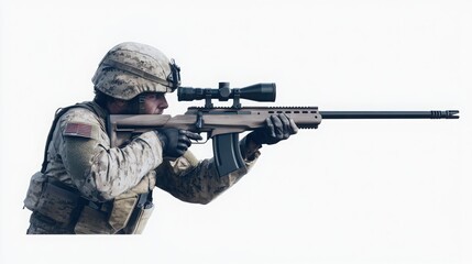 Fototapeta premium British soldier modern rifle stance military-grade weapon ultra-realistic transparent art