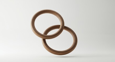 Interlocking Wooden Rings Elegant Minimalist Design on Clean White Background