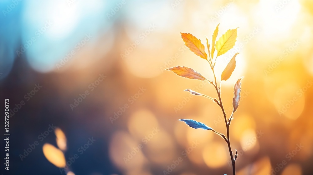 Aufkleber beautiful backlit branch with vibrant leaves glowing in the warm sunlight creating a dreamy atmosphe