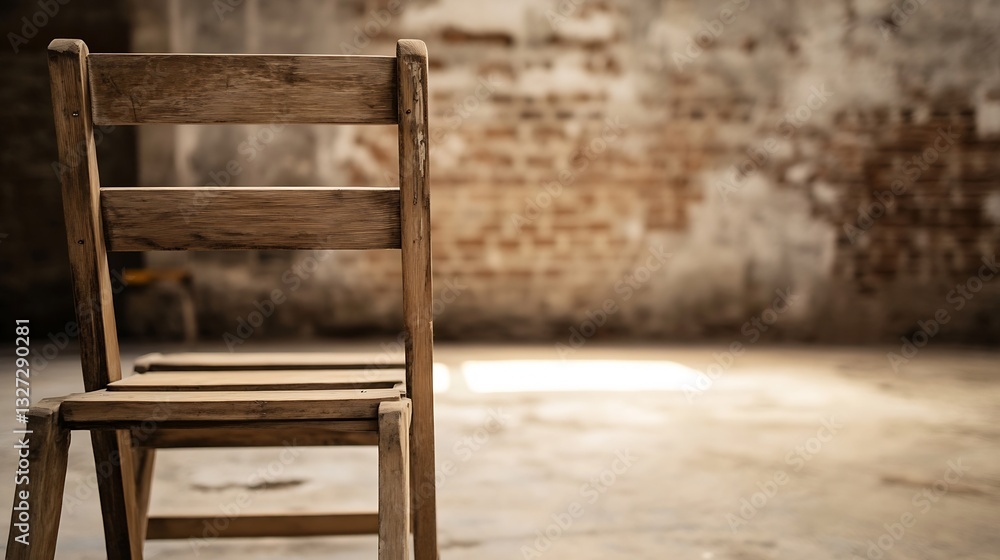 Poster rustic wooden chair in an empty space highlighting vintage charm and inviting a cozy atmosphere : ge