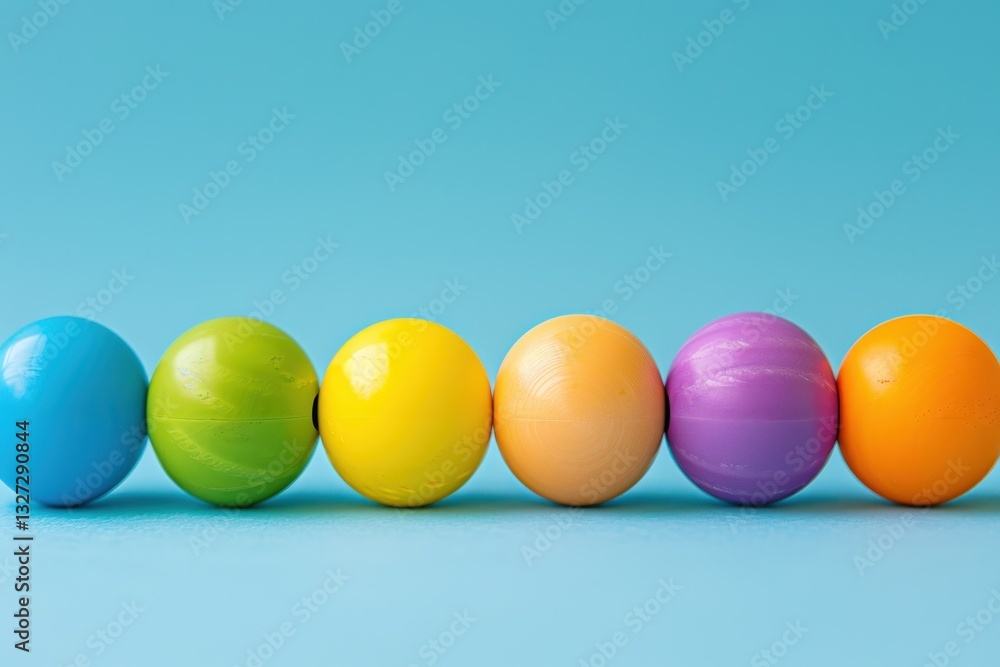 Poster a row of colorful balls are lined up on a blue background