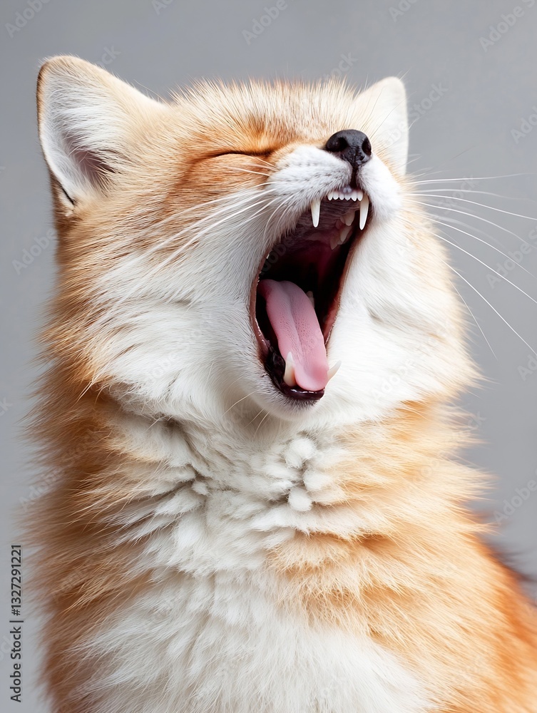 Aufkleber a fox yawning widely capturing the serene beauty and charm of a wild animal in a soft indoor light s