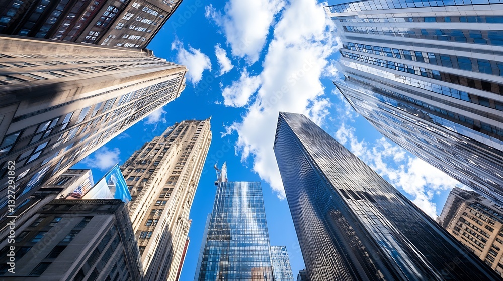 Aufkleber dramatic perspective view of skyscrapers reaching towards the sky creating a stunning urban skyline 