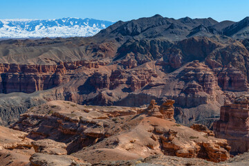 The famous Valley of Castles in the Charyn River Canyon in southeastern Kazakhstan