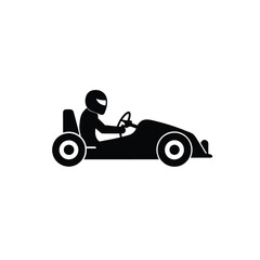Man driving open wheel single seater racing car race  silhouette on white background