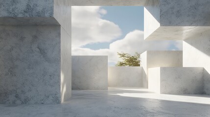 Minimalist Architectural Space with Geometric Concrete Structures and Natural Light