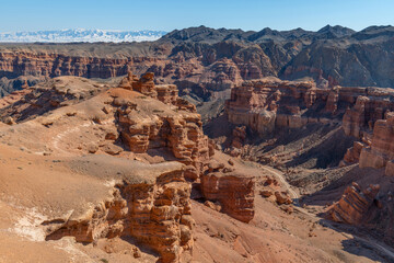 The famous Valley of Castles in the Charyn River Canyon in southeastern Kazakhstan