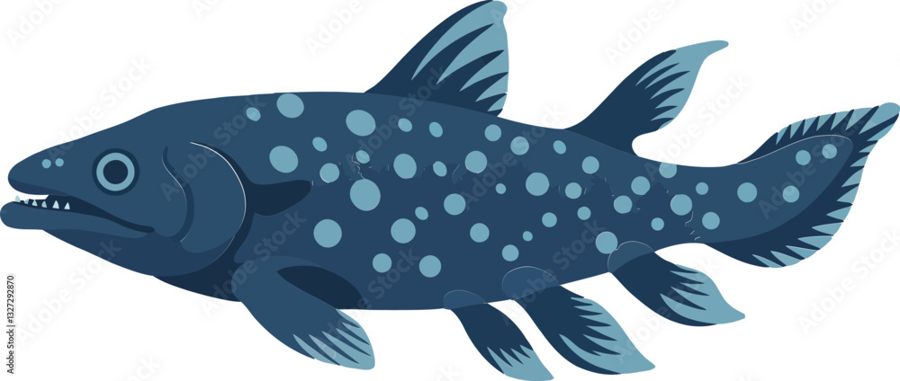 Poster detailed vector illustration of a coelacanth fish in a flat design style showcasing its unique featu