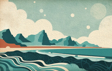 Landscape by the ocean. Oil paint. Artistic brush strokes.