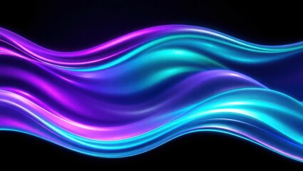Fototapeta premium Abstract fluid holographic iridescent purple curved wave in dark background 3d render. Gradient design element for backgrounds, wallpapers, posters and covers