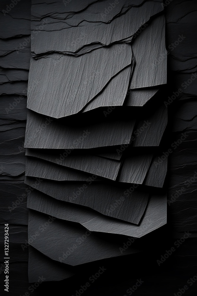 Poster arrangement of dark slate fragments creating a modern abstract pattern