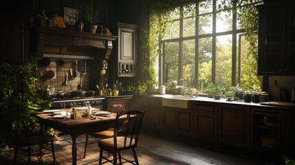 Fototapeta premium Cozy kitchen with abundant natural light.