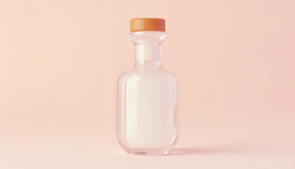 Delicate glass bottle with wooden cap on soft pastel background, inviting elegance