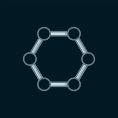 Line Molecule icon isolated on black background. Structure of molecules in chemistry, science teachers innovative educational poster. Flat filled outline style with shadow. Vector