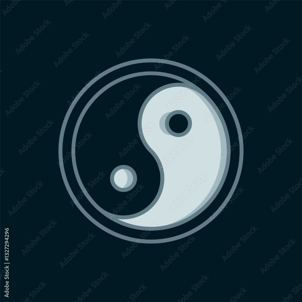 Poster line yin yang symbol of harmony and balance icon isolated on black background. flat filled outline s