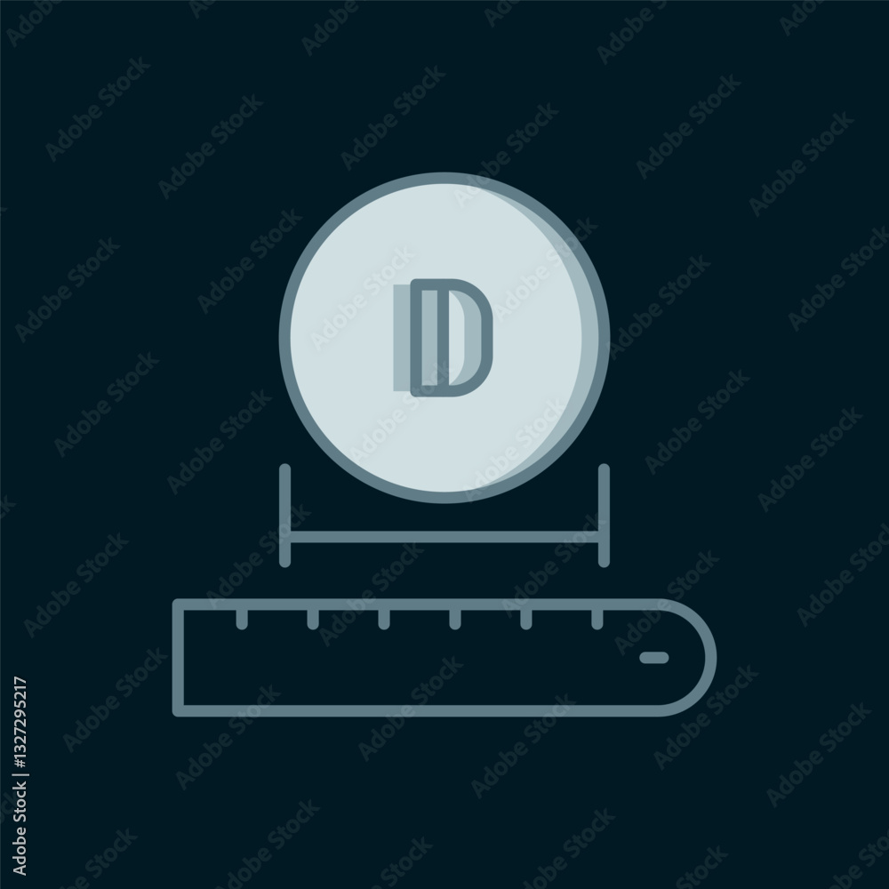 Poster line diameter icon isolated on black background. flat filled outline style with shadow. vector