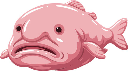 Fototapeta premium Cute pink fish with a sad expression in a flat design style, showcasing cartoonish features and whimsical charm, perfect for vector art