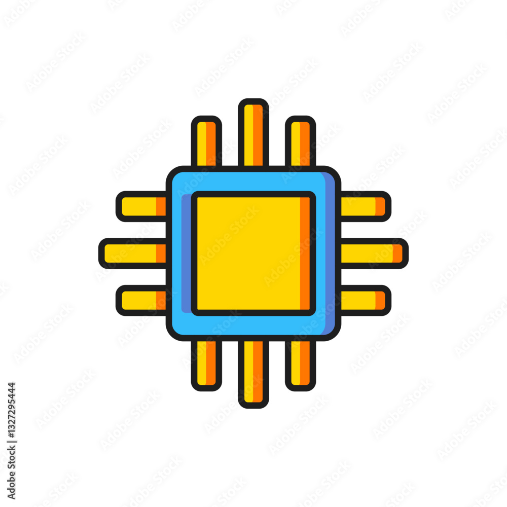 Poster Color Computer processor with microcircuits CPU icon isolated on white background. Chip or cpu with circuit board. Micro processor. Flat filled outline style with shadow. Vector
