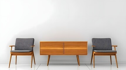 Modern Minimalist Interior Featuring Stylish Wooden Furniture and Patterned Accent Chairs