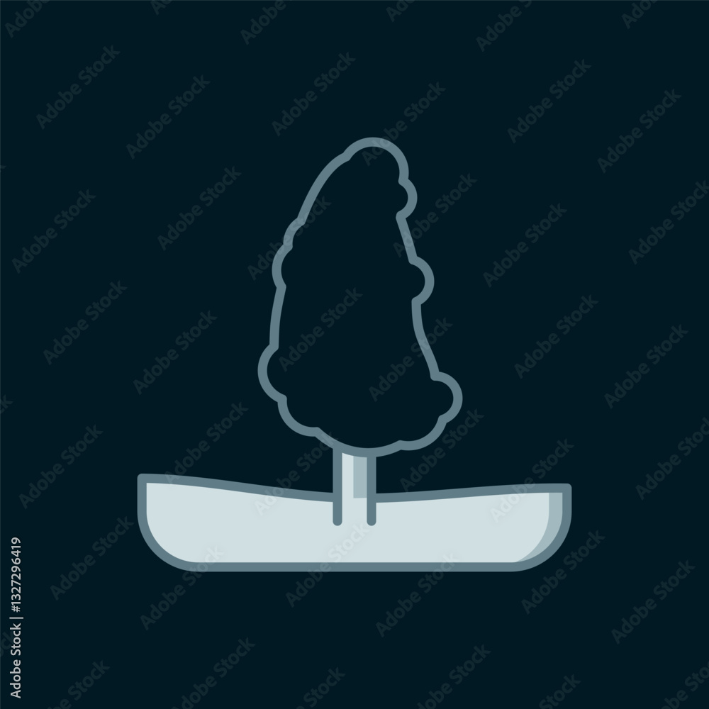 Poster line tree icon isolated on black background. forest symbol. flat filled outline style with shadow. v