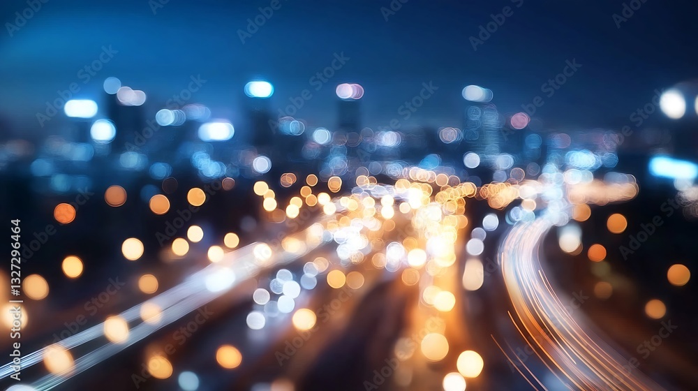 Poster Dynamic city lights at night with a beautiful bokeh effect creating an artistic abstract view of bustling streets : Generative AI