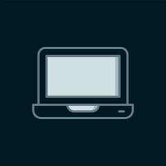Line Laptop icon isolated on black background. Computer notebook with empty screen sign. Flat filled outline style with shadow. Vector