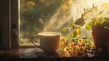 Fototapeta premium Relaxing tea time by the sunny window.