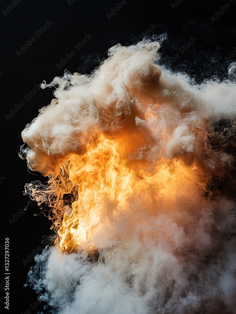 Aufkleber Dramatic image of colorful smoke and fire erupting against a dark background creating a striking visual effect : Generative AI