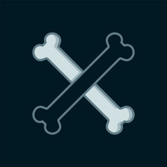 Line Crossed bones icon isolated on black background. Pets food symbol. Happy Halloween party. Flat filled outline style with shadow. Vector