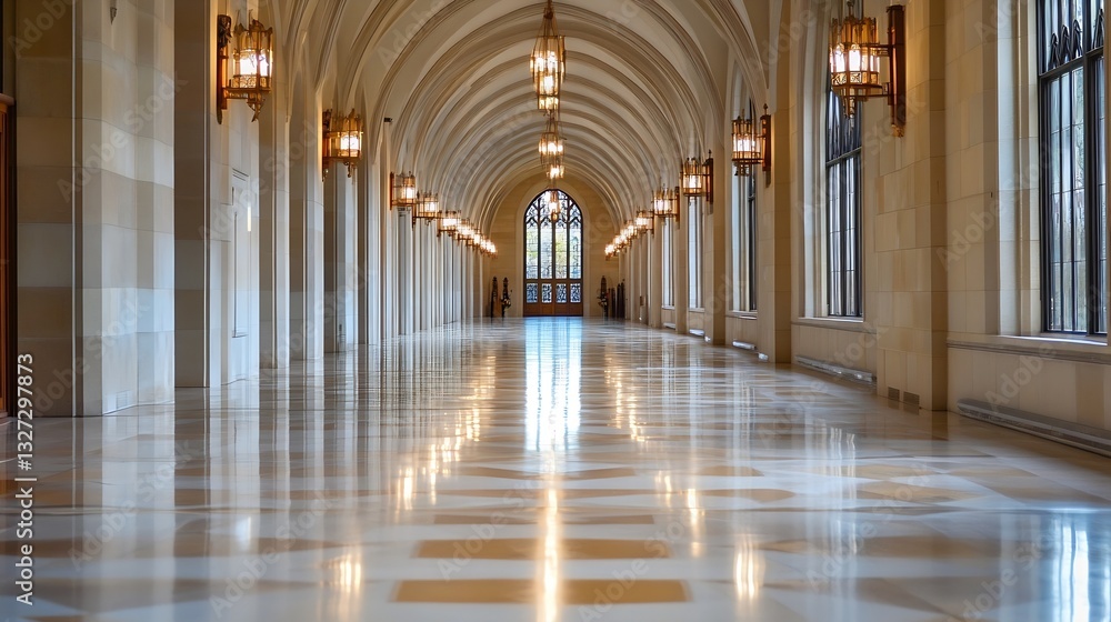 Aufkleber elegant architectural hallway illuminated by vintage chandeliers creating a stunning modern setting 
