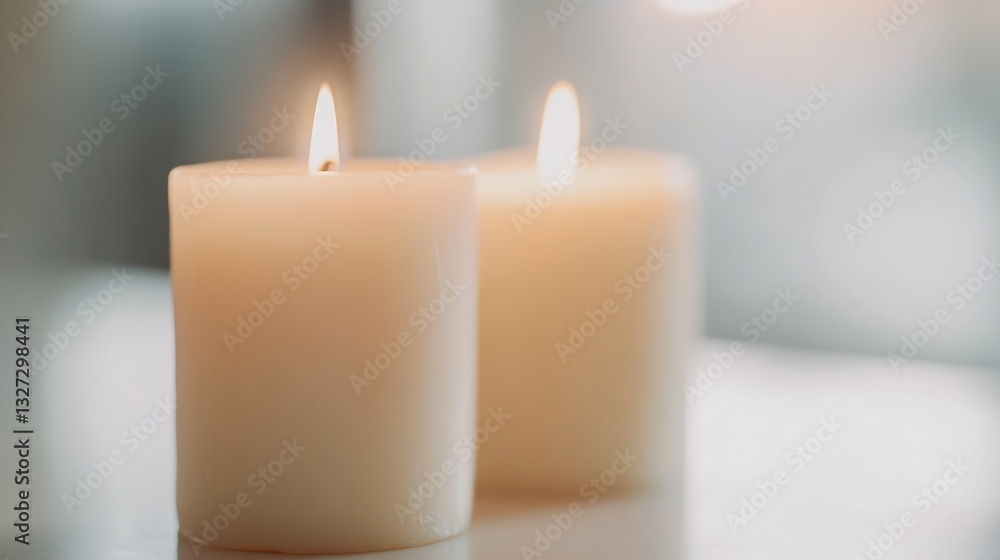 Aufkleber Two flickering candles create a warm and inviting ambiance at night : Generative AI