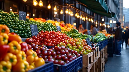 Vibrant Outdoor Market Showcasing Diverse Global Produce and Lively Urban Energy
