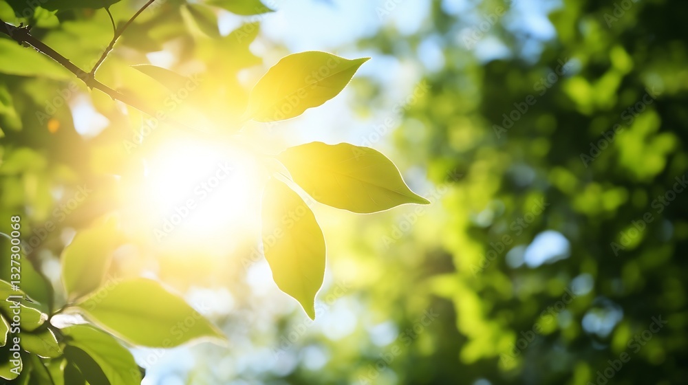 Aufkleber sunlight filtering through vibrant green leaves creating a serene natural atmosphere : generative ai