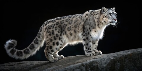 Obraz premium Snow Leopard Portrait Majestic Feline on Rock, wildlife, nature photography