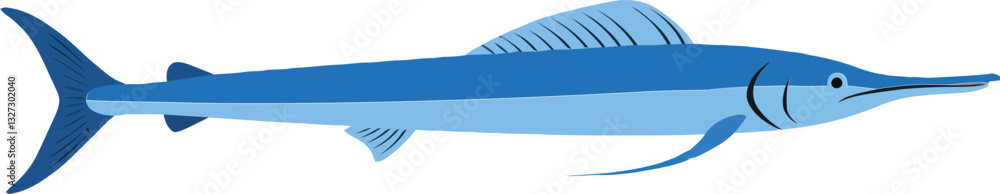 Poster blue marlin swimming gracefully in a serene ocean environment with a minimal design style showcasing